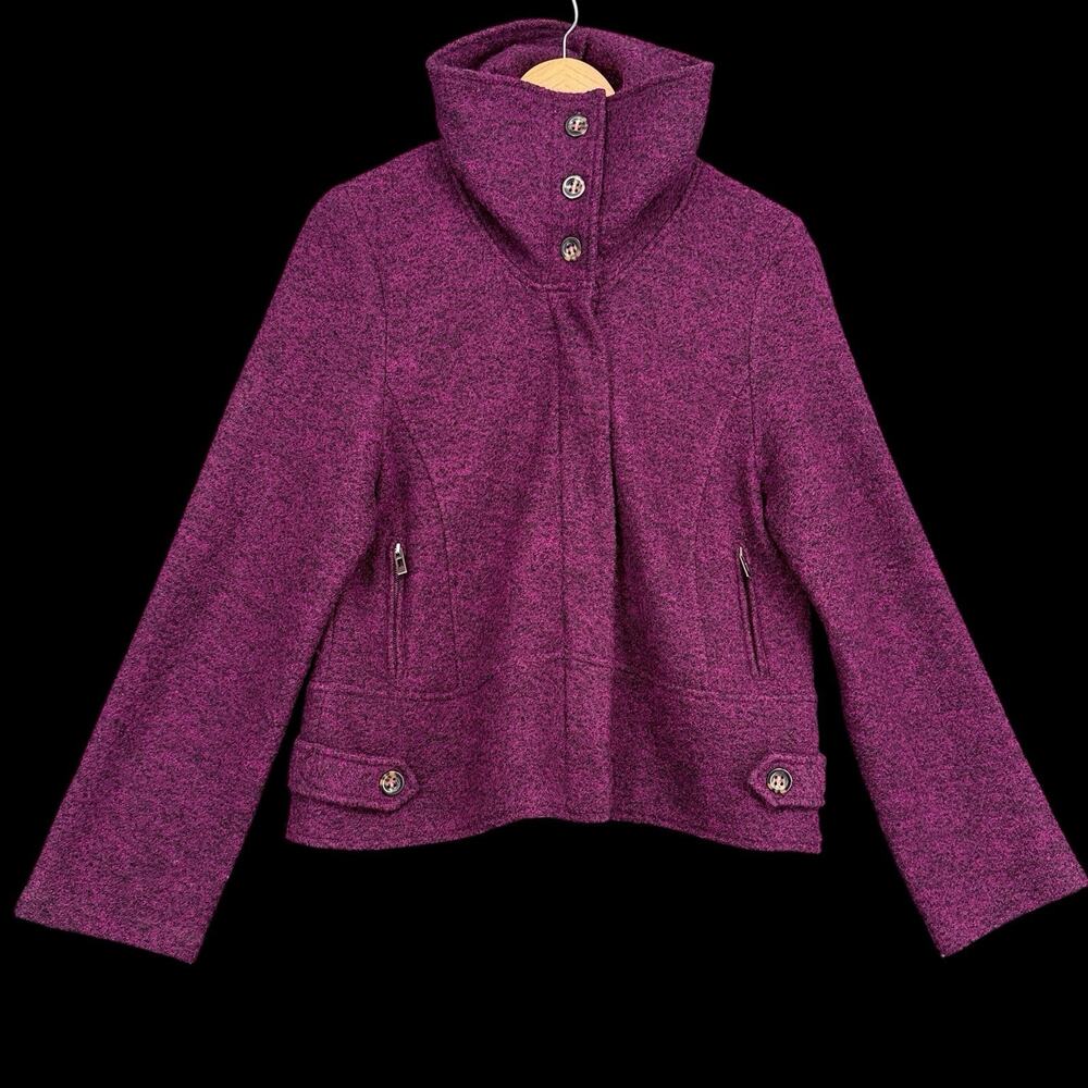 Valerie Bertinelli Purple Wool Car Coat Jacket Womens XL Unlined Funnel Neck